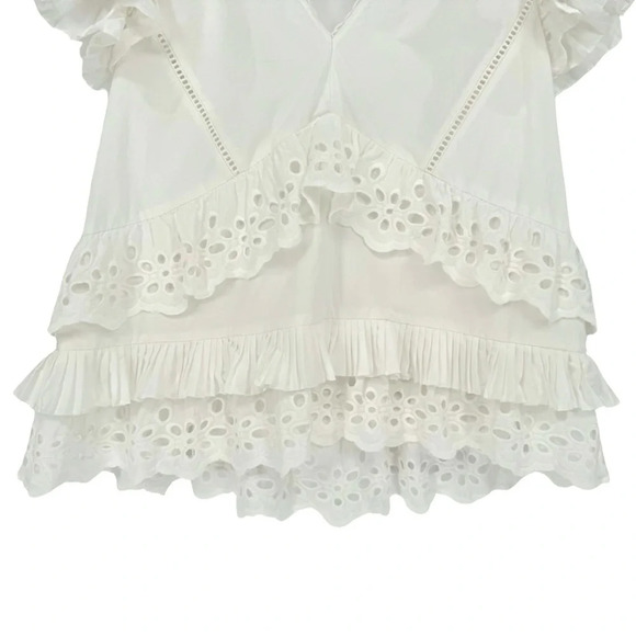 Hunter Bell Carlton Eyelet Flutter Sleeve Top in White Size XS - Picture 8 of 10